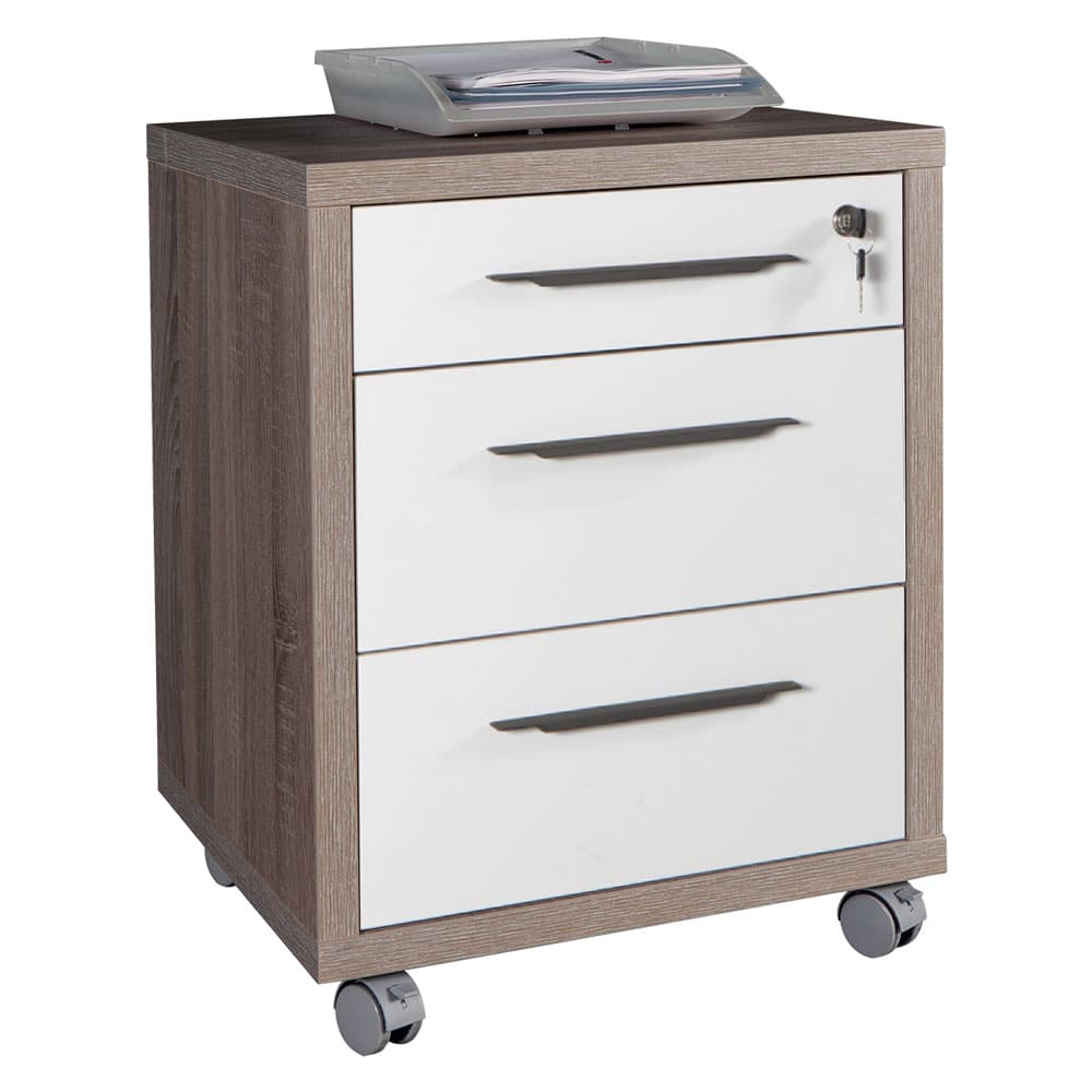 CASSETTIERA UFFICIO 3 CASSETTI LINEA 'DISEGNO' cm. 45 x 48 x h.63 - rovere/tartufo