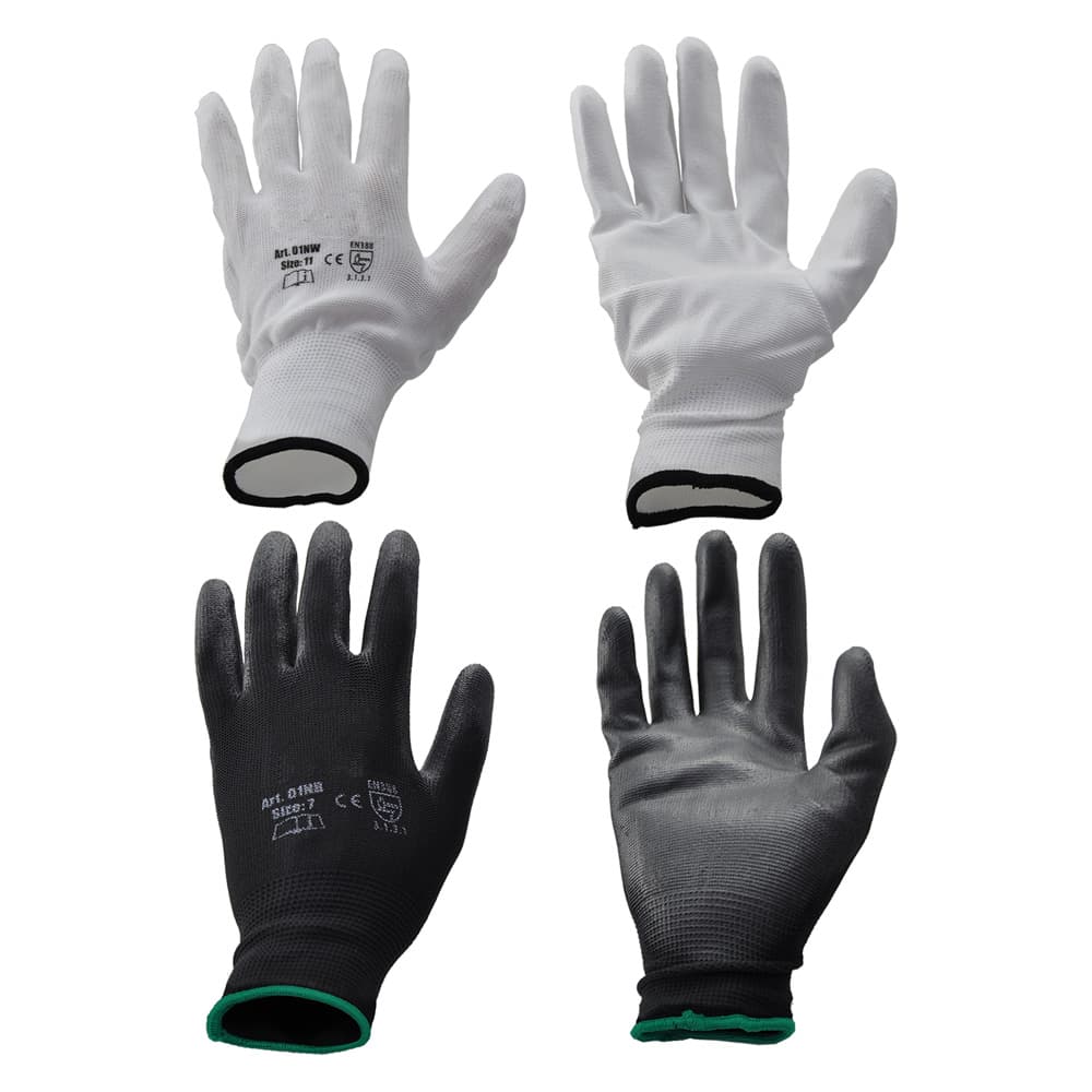 GUANTI POLIESTERE / POLIURETANO Tg. 7 (S) - palmo bianco (12 CP)