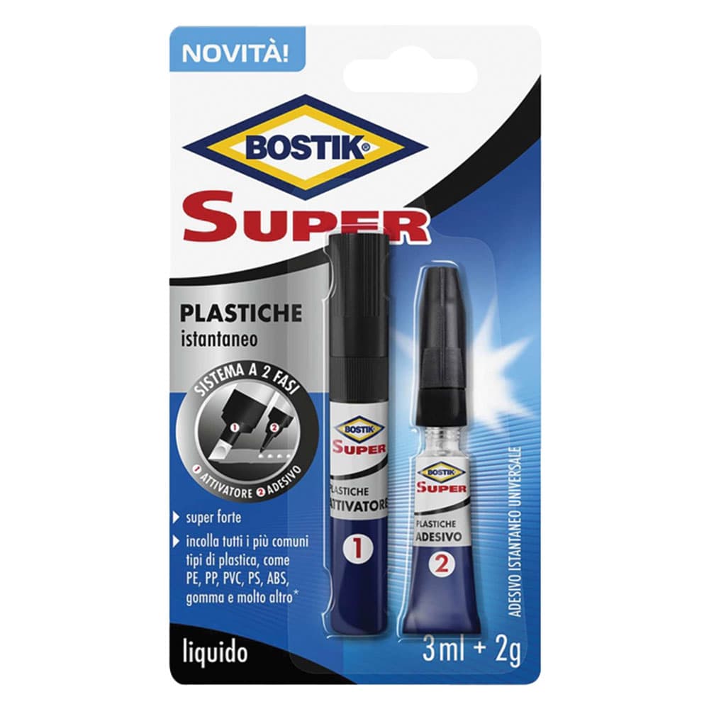 ADESIVO ISTANTANEO 'SUPER PLASTICHE' gr. 2 + attivatore da 3 ml (6 BL)