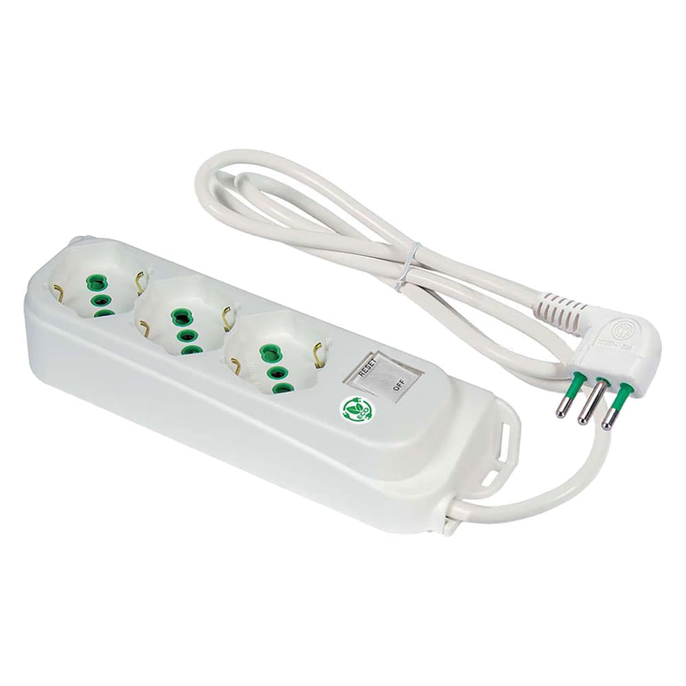 MULTIPRESA CON INTERRUTTORE 'ECO RELIFE' 3 uscite / spina 2P+T 10A - bianca